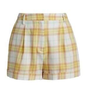 rag & bone Ivy Pleated Plaid Shorts Yellow size 8